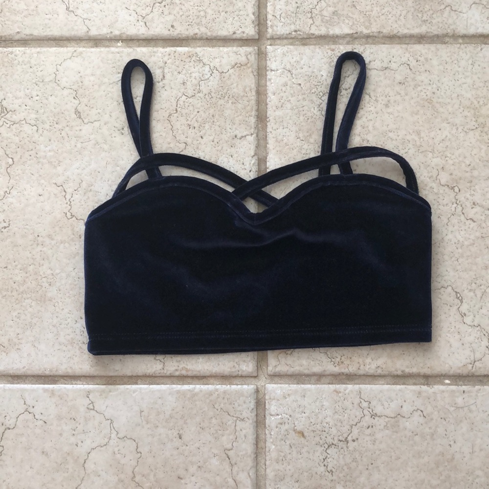 Velvet Cross Cross Front Crop Top